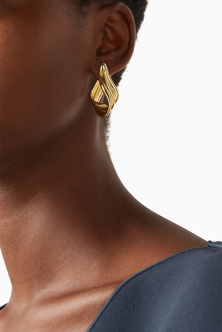 Twisted Elongated Hoop Earrings, Gold-Plated Metal