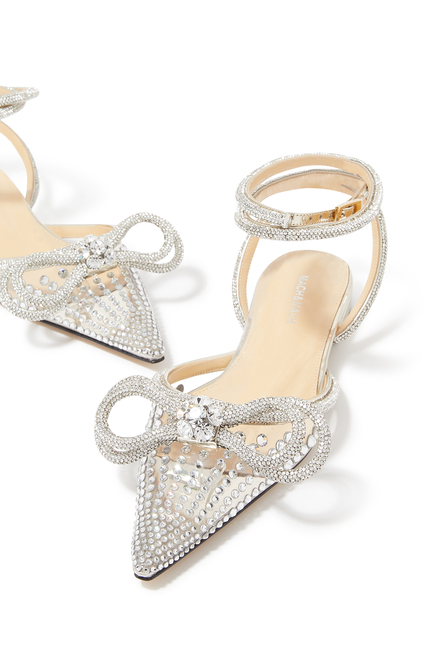 Double-Bow PVC & Crystal Ballerina Sandals