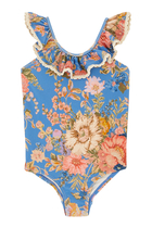 لباس سباحة بنقشة زهور بحواف كشكش للأطفال