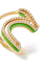 18K YG Silhouette Green Enamel and Diamond Ring - Arabic Letter 7A:Yellow Gold:53