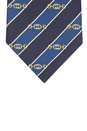 ربطة عنق بنقشة لجام حصان وشعار حرفي GG متداخلين