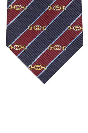 ربطة عنق بنقشة لجام حصان وشعار حرفي GG متداخلين