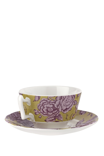 فنجان شاي وطبق كينجسلي بنقشة الزهور