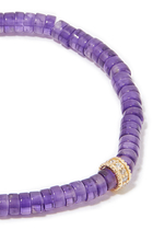 Beaded Bracelet, 14k Yellow Gold & Diamonds, Rondelle Beads Rondelle, Amethyst Stones