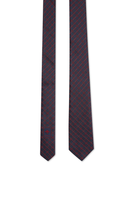 ربطة عنق حرير جاكار بنقشة مربعات وشعار GG