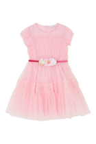 فستان للأطفال بحزام مزين بزهرة تول
