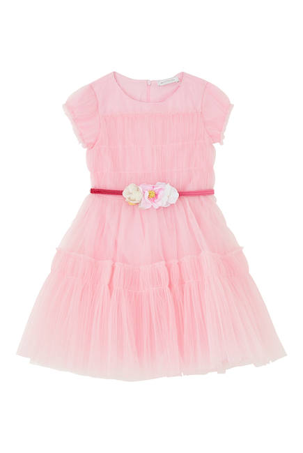 فستان للأطفال بحزام مزين بزهرة تول