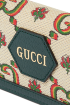 محفظة بفتحات للبطاقات جاكار باللونين الأخضر والبيج من مجموعة Gucci 100