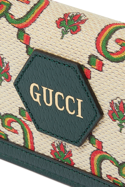 محفظة بفتحات للبطاقات جاكار باللونين الأخضر والبيج من مجموعة Gucci 100