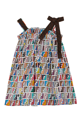 فستان بوبلين بطبعات شعار الماركة