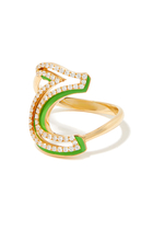 18K YG Silhouette Green Enamel and Diamond Ring - Arabic Letter 7A:Yellow Gold:53