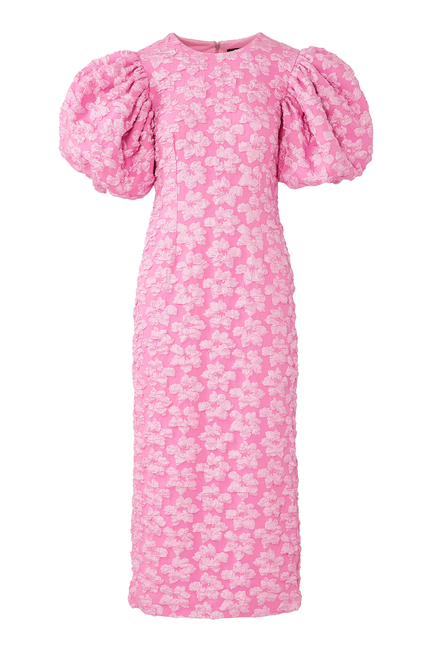 Jacquard Puff-Sleeve Maxi Dress