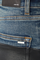 بنطال جينز واسع 2 في 1 دنيم وجلد