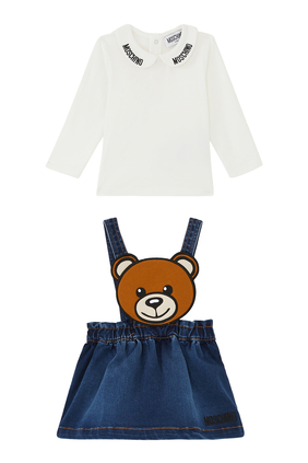طقم فستان بطبعات الدب تيدي للأطفال