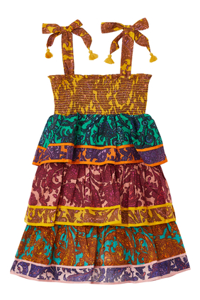 فستان تيجي بطبقات متعددة وكشكش مطاطي