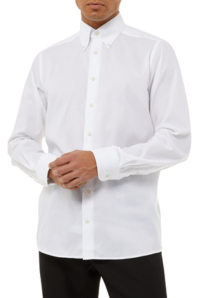 قميص أكسفورد مقاوم للتجعد بلون أبيض