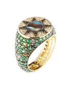 Ibiza Element Pinky Ring, 18k Yellow Gold & Diamonds, Emerald, Sapphire