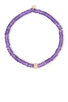 Beaded Bracelet, 14k Yellow Gold & Diamonds, Rondelle Beads Rondelle, Amethyst Stones