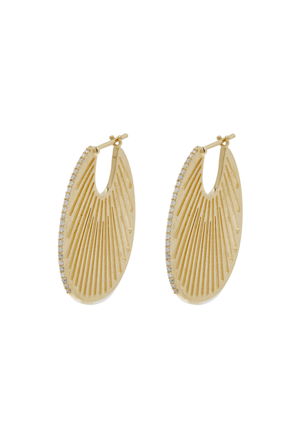 Flat Ray Hoop Earrings Size 4, 18k Yellow Gold & Diamonds