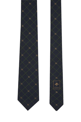 ربطة عنق حرير جاكار بنقشة حروف الماركة مزدوجة