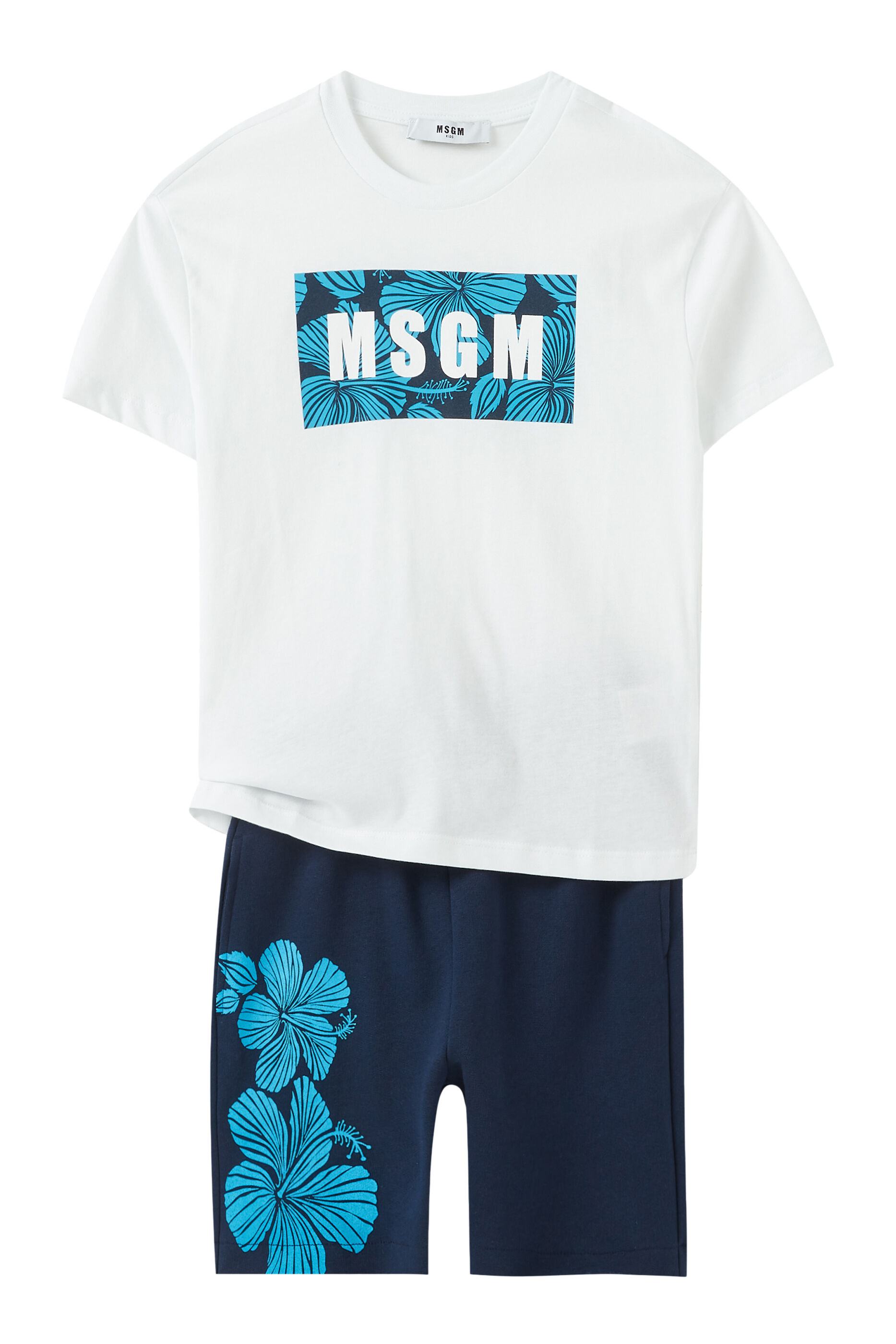MSGM Kids logo-print cotton track shorts - White