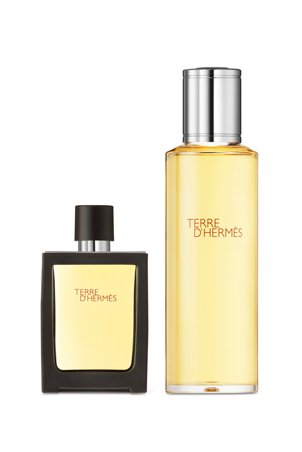 عطر بخاخ Terre d'Herm&egrave;s بحجم مناسب للسفر 30 ملل وعبوة إعادة ملء 125 ملل