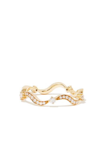 Single Wave Ring , 18k Yellow Gold & Diamonds