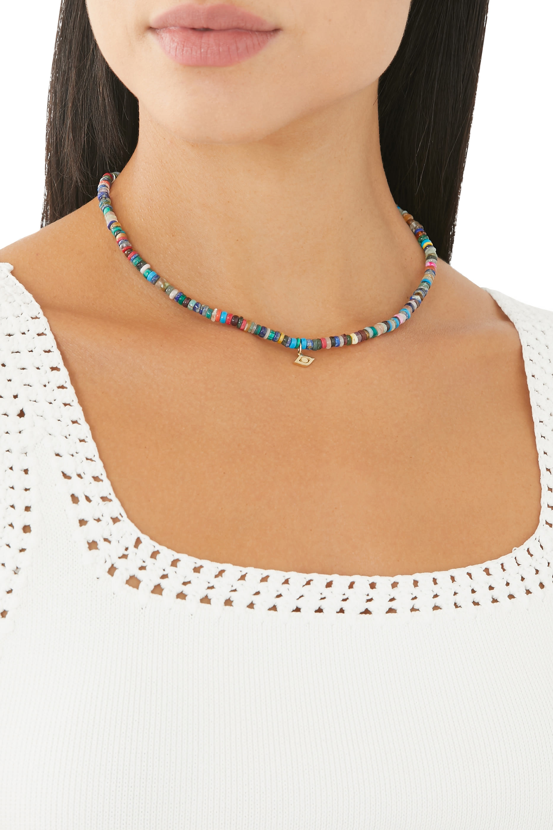 قلادة بخرز هيشي ودلاية بتصميم عين حسود ذهب أصفر عيار 14