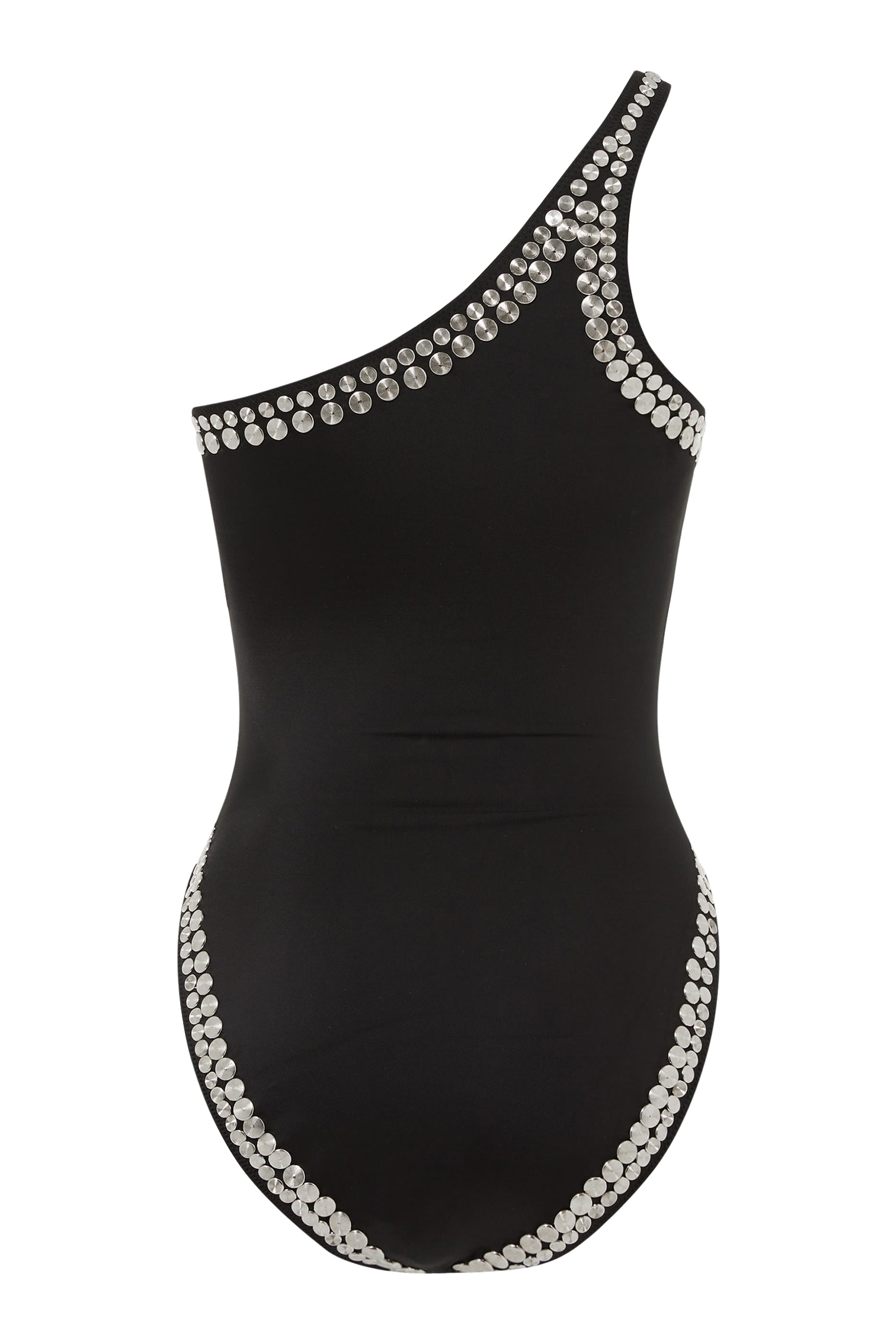 لباس سباحة قطعة واحدة بكتف مكشوف وحلي معدنية