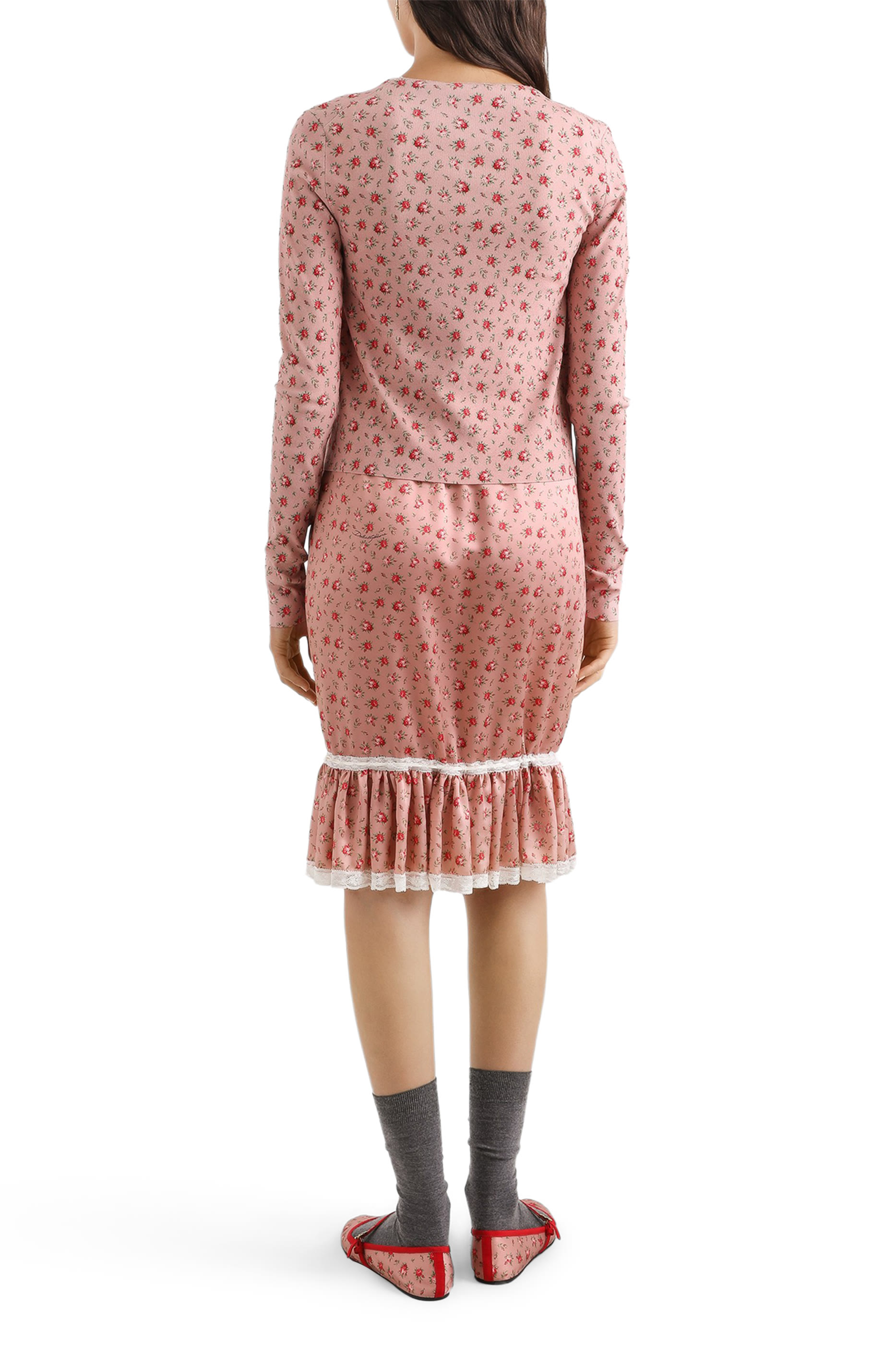 تنورة بقصة مستقيمة بطبعة أزهار صغيرة ساتان