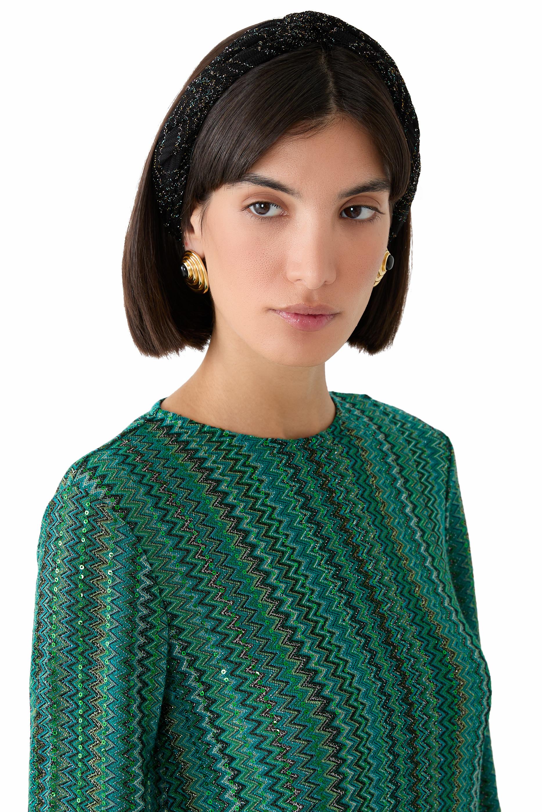 طوق رأس توربان بنقشة خطوط شيفرون متعرجة فيسكوز