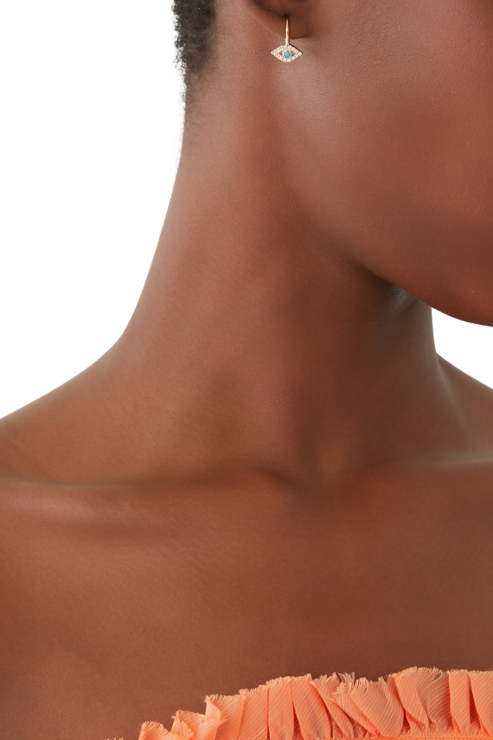 أقراط بتصميم عين الحسد مرصعة بالماس ذهب عيار 14