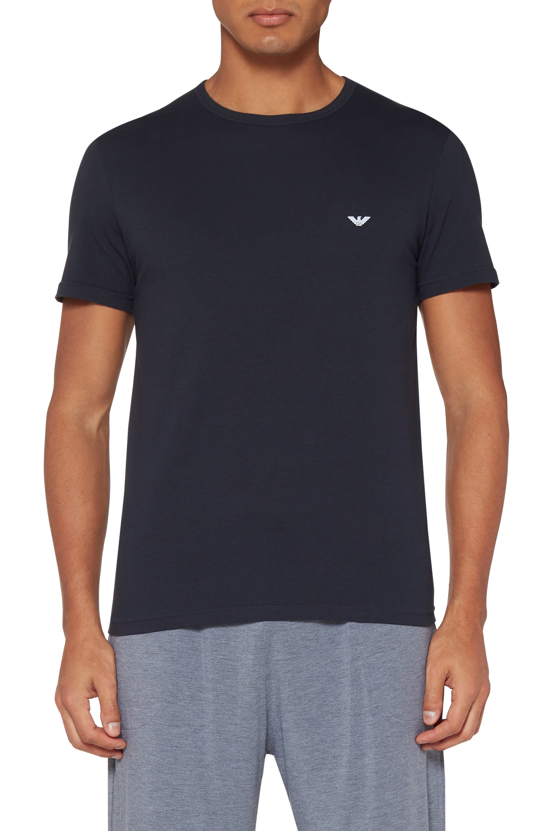 طقم تي شيرت بتطريز شعار الماركة، قطعتان