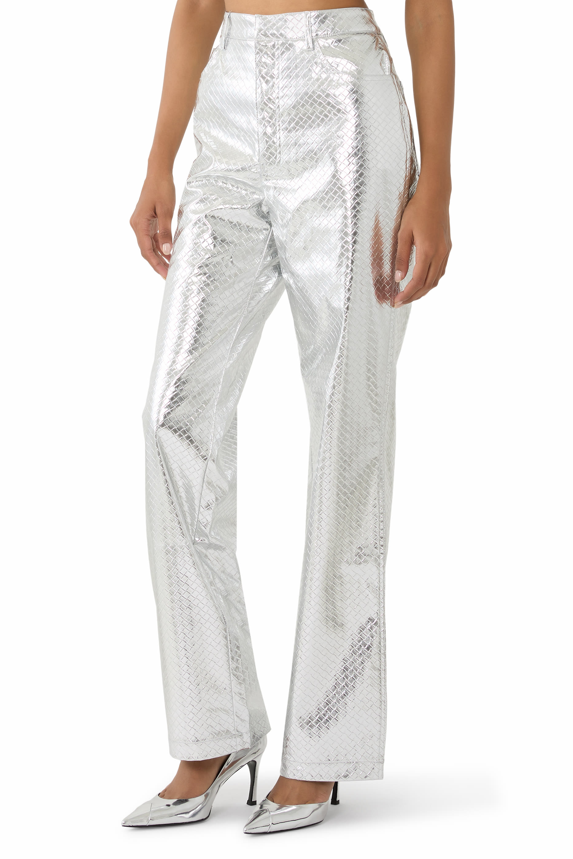 بنطال بقصة ساق مستقيمة خامة بتصميم مجدول