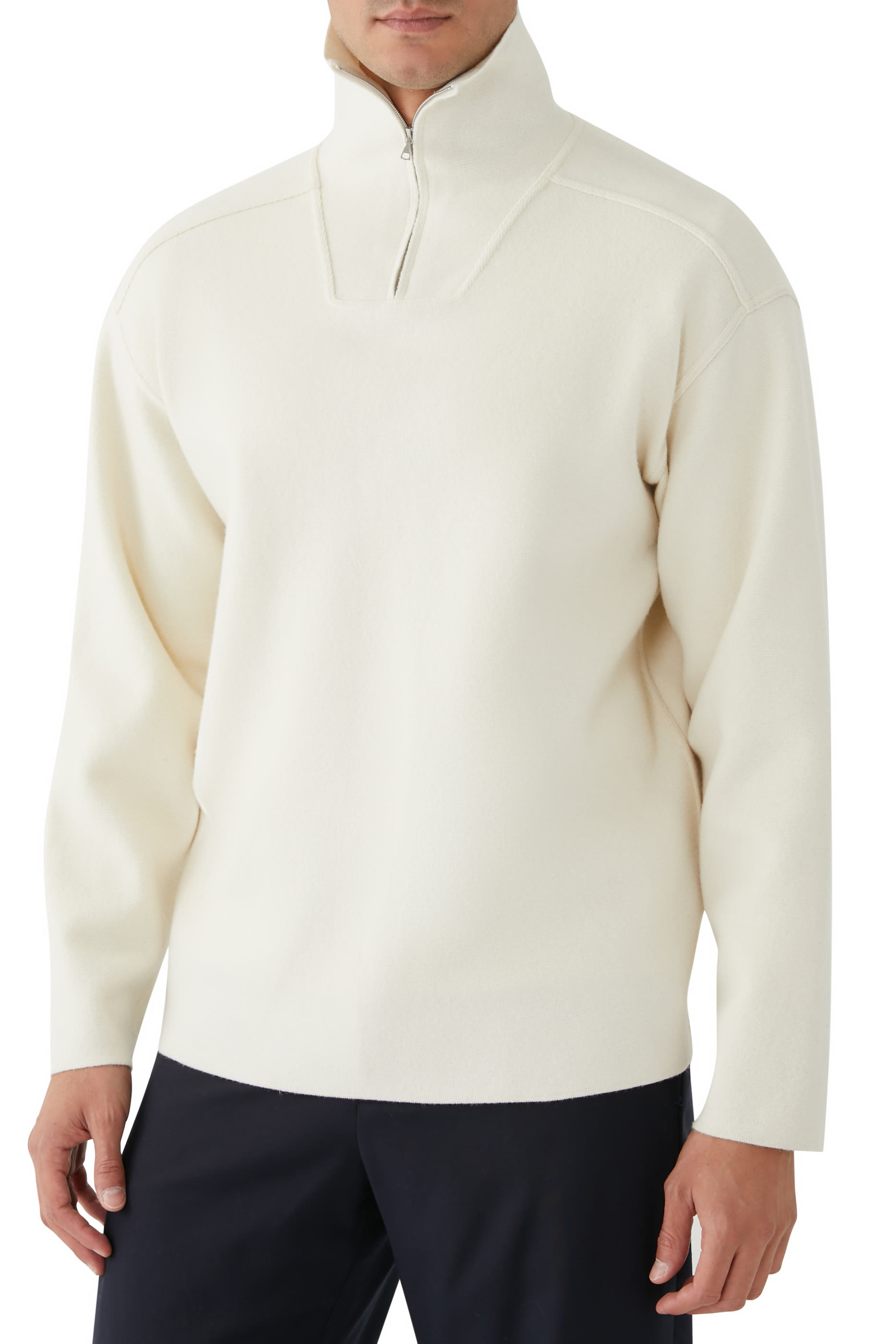 كنزة نسيج مضلع صوف ميلانو ثقيل