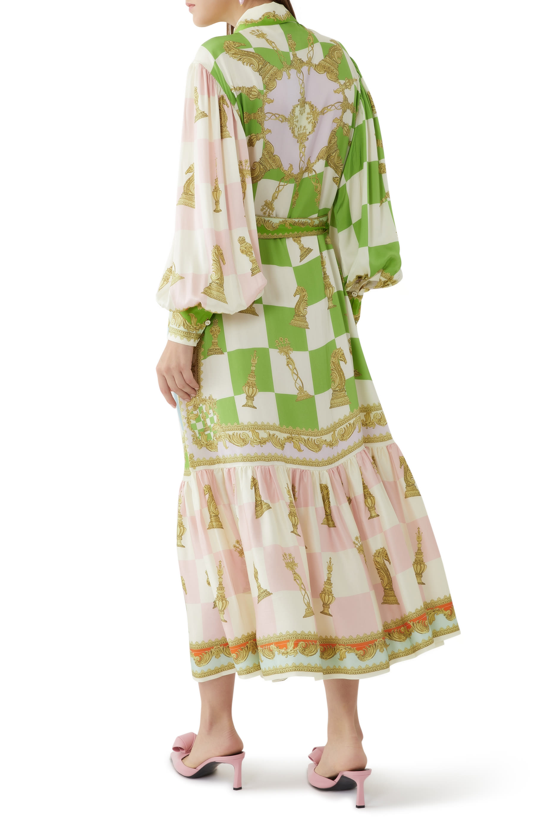 فستان بتصميم قميص بنقشة شطرنج حرير