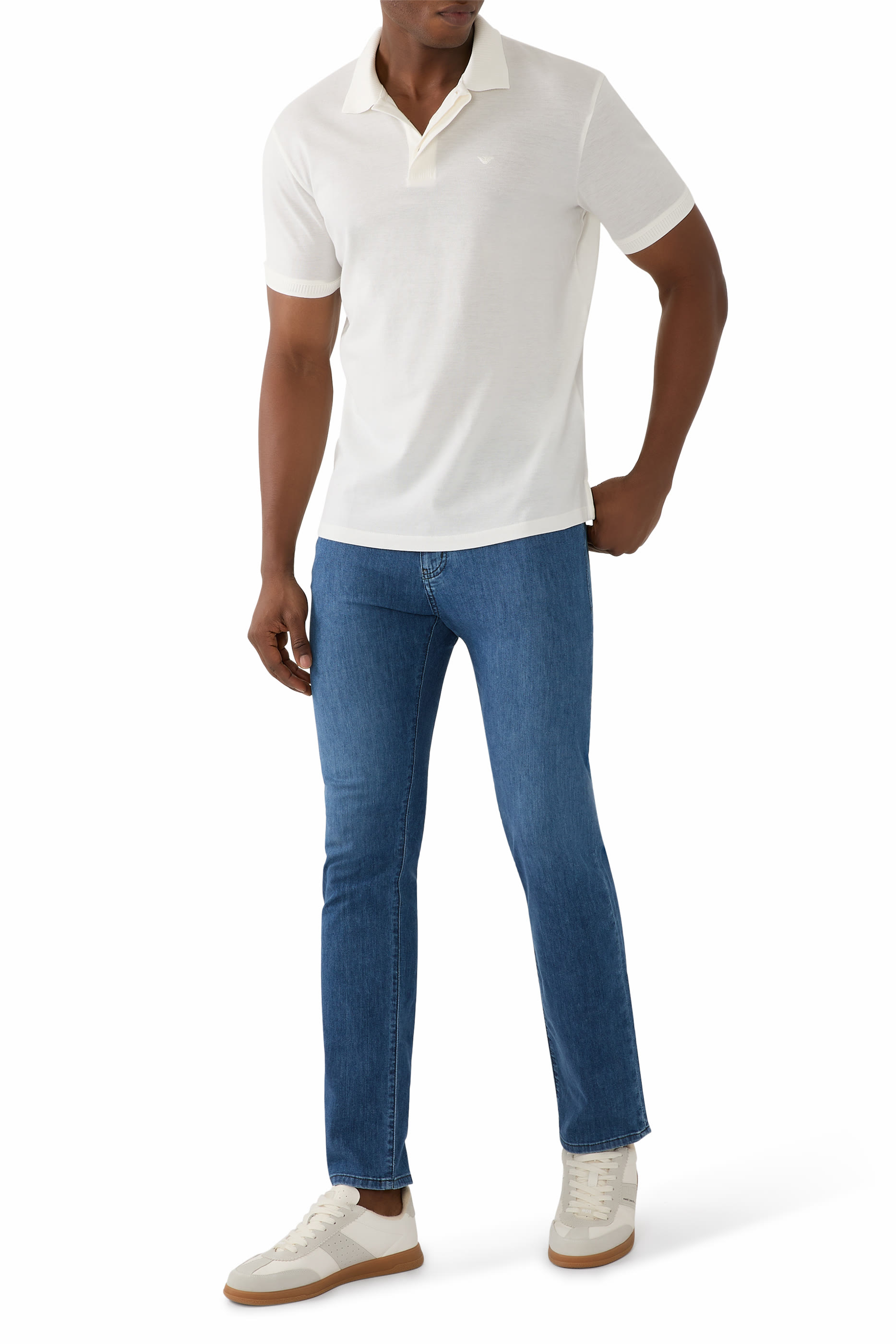 قميص بولو مضلع بشعار الماركة صغير