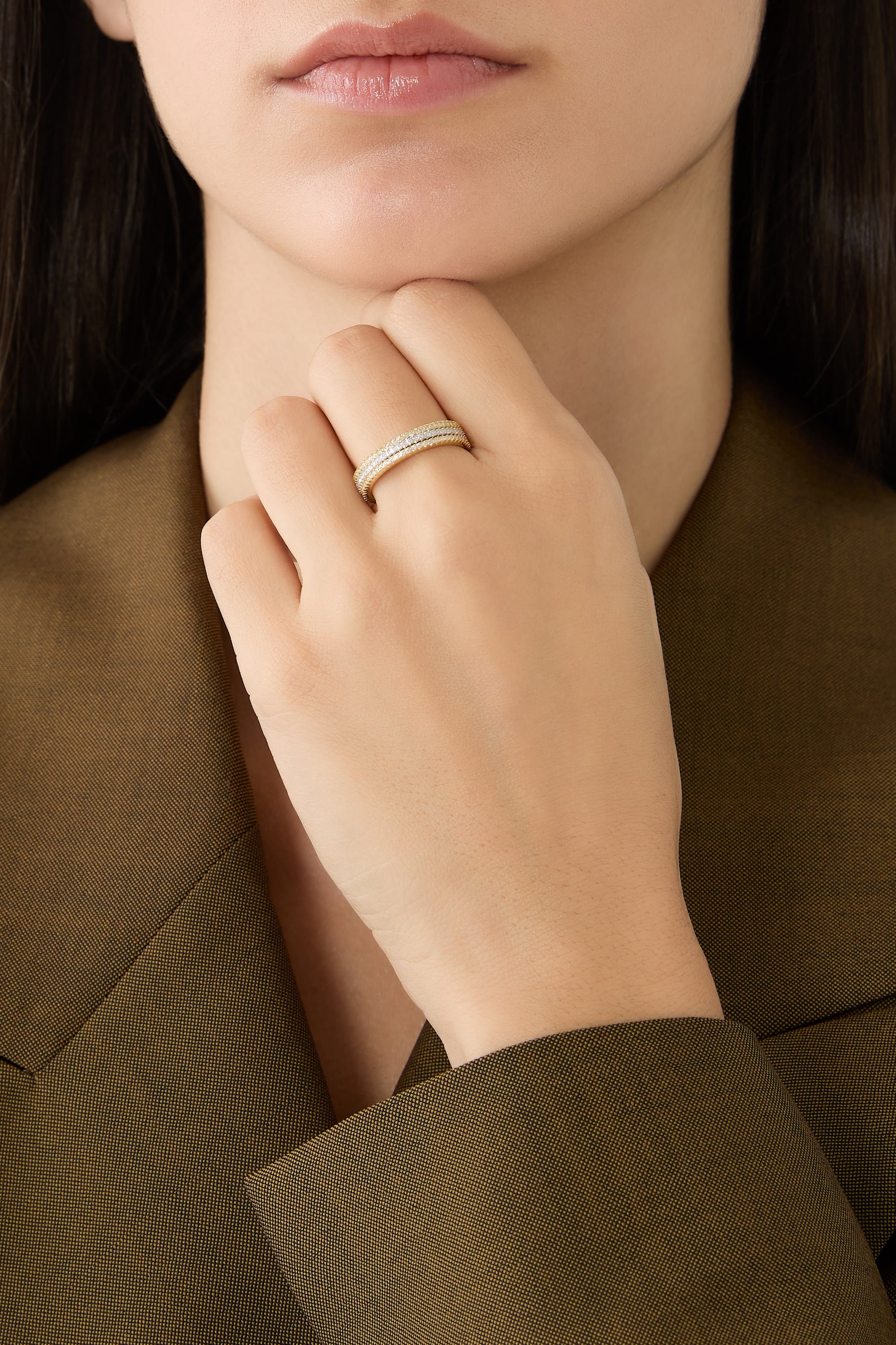 طقم خواتم إترنتي مرصع بأحجار زركونيا مكعبة، فضة إسترلينية مطلية بذهب عيار 14