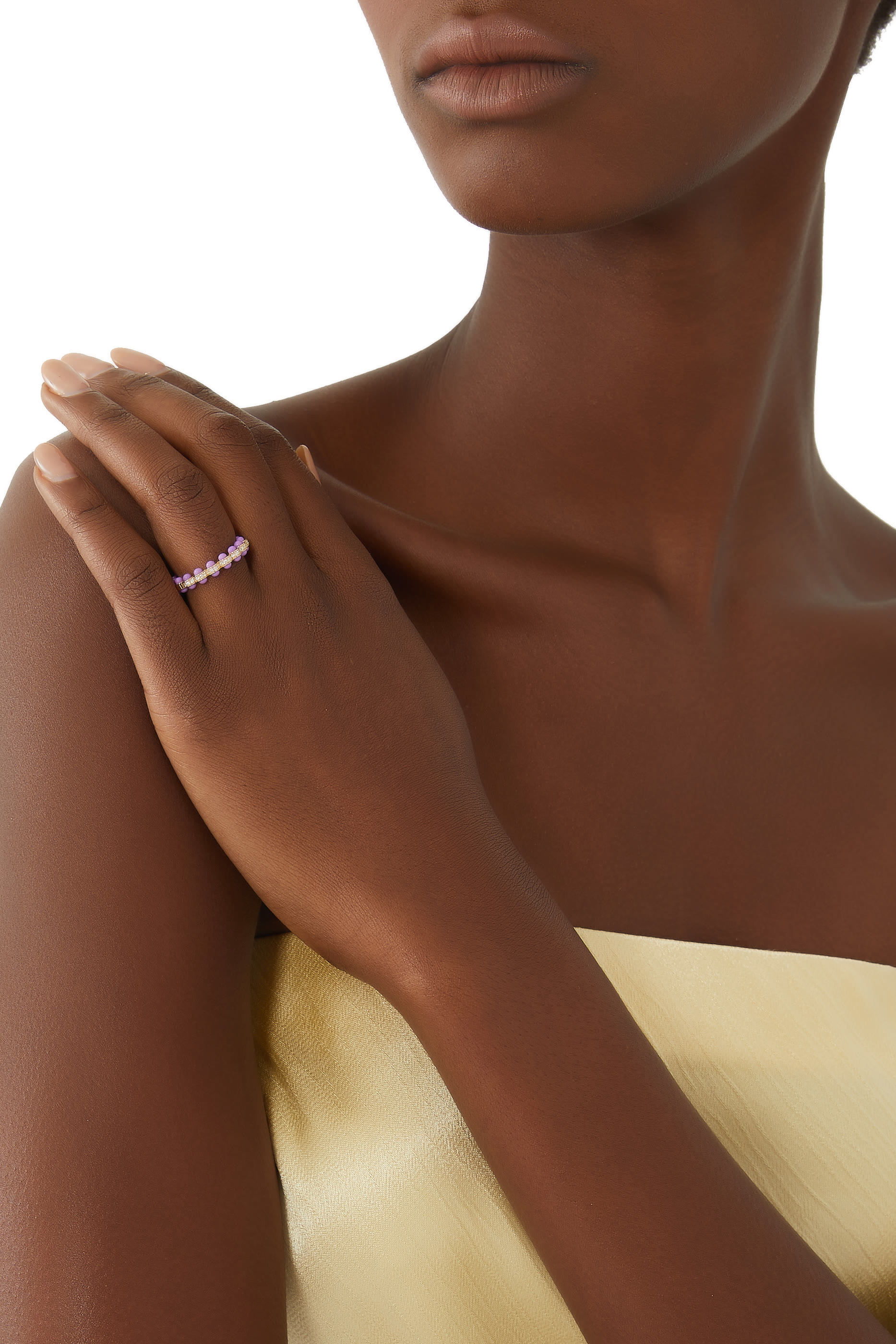 خاتم اتوم بنفسجي مرصع بالماس ذهب أصفر عيار 18