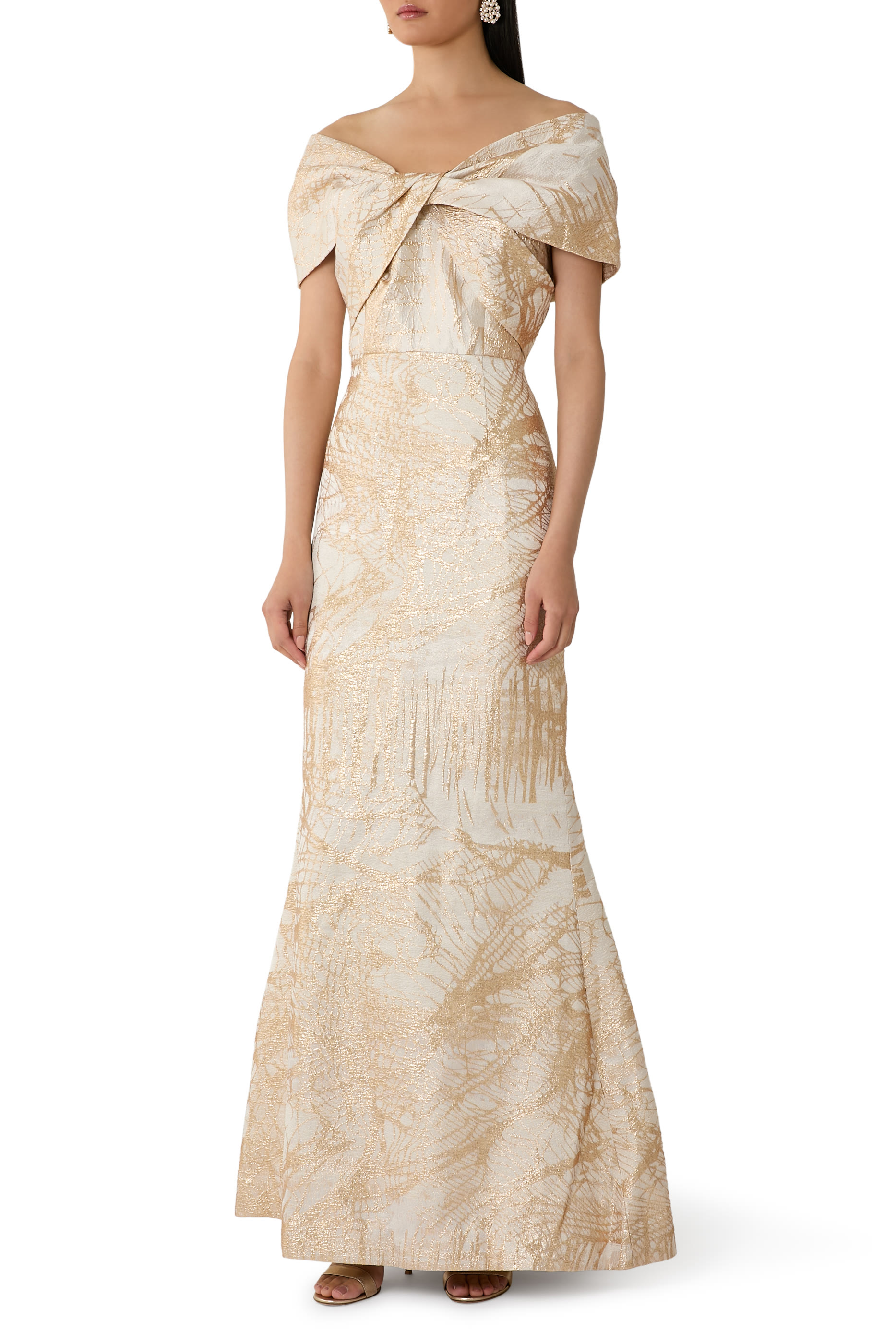 فستان سهرة ميرمايد بتصميم ملفوف جاكار لامع