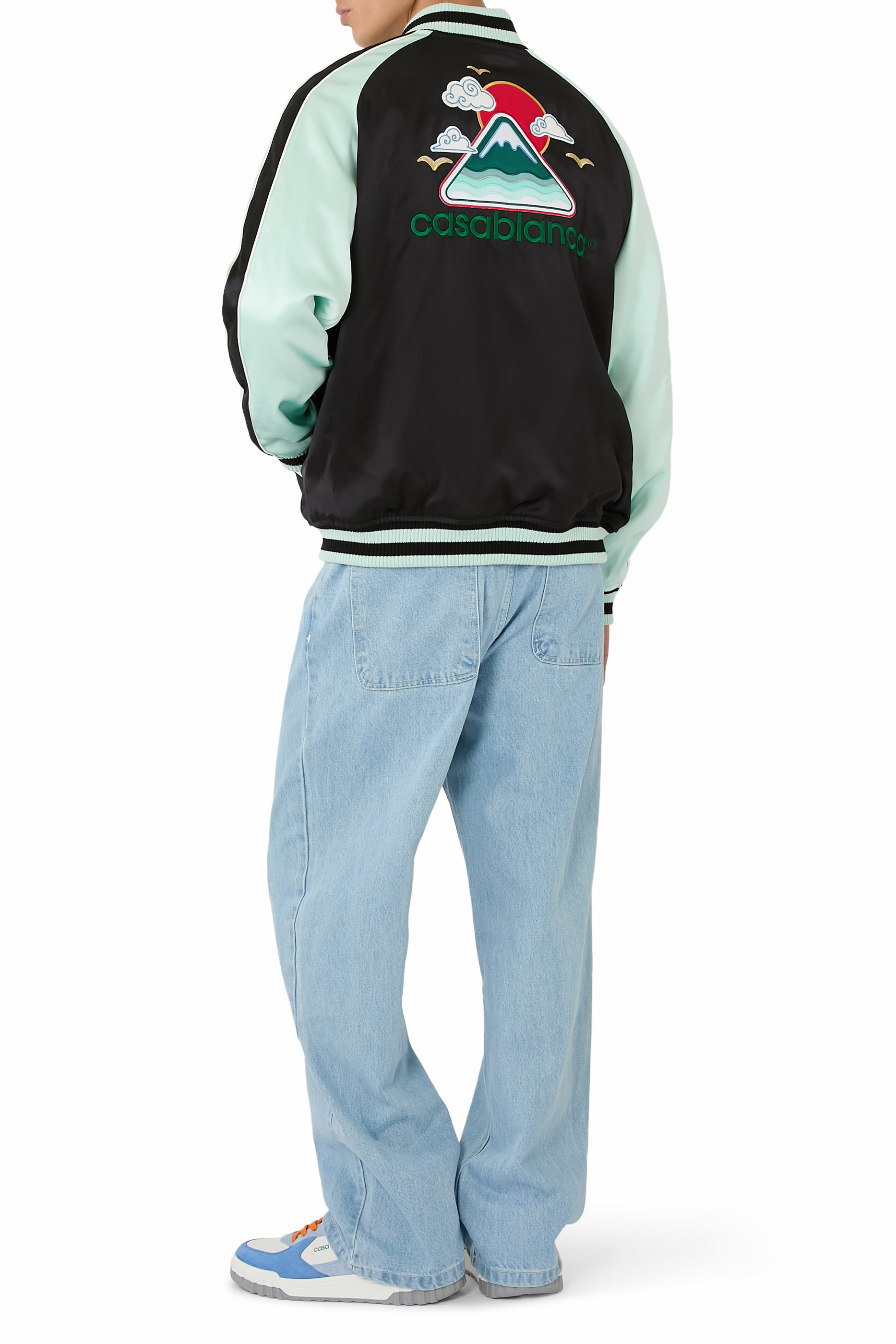 Embroidered Satin Bomber Jacket