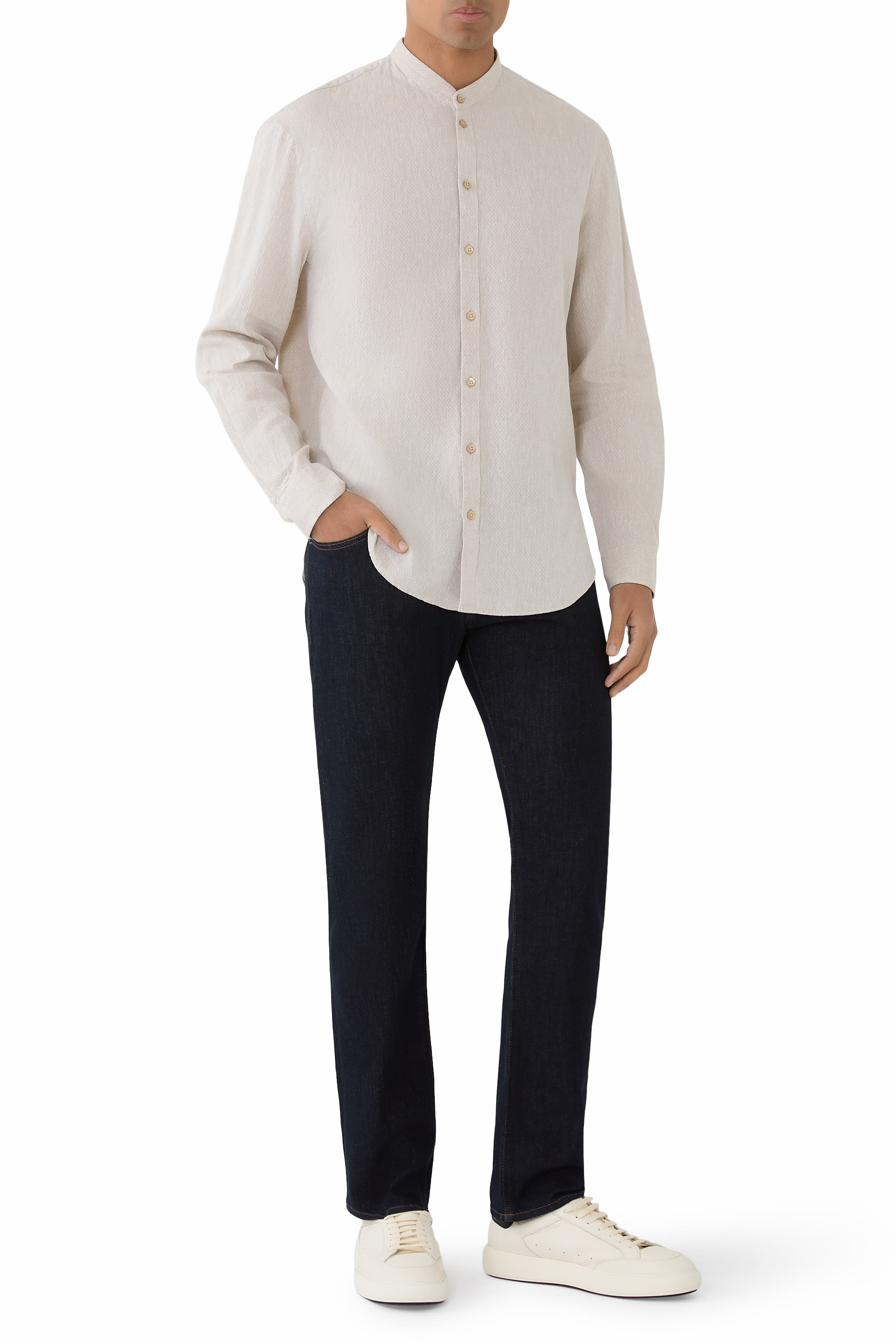 قميص مزيج كتان بارز الملمس