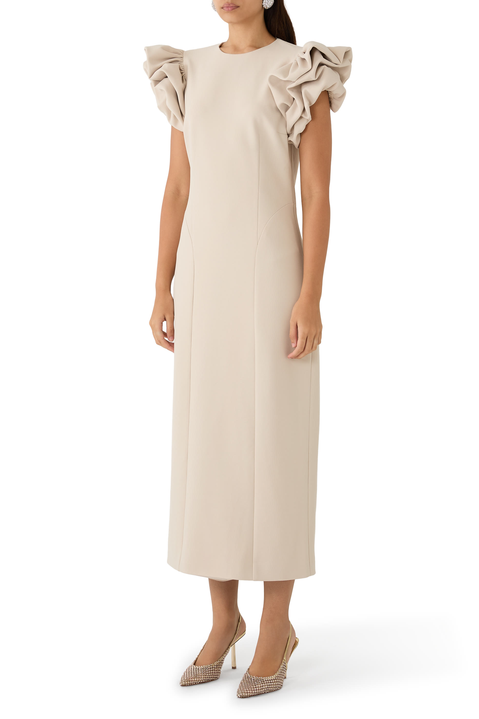 Crepe Puffy Midi Dress