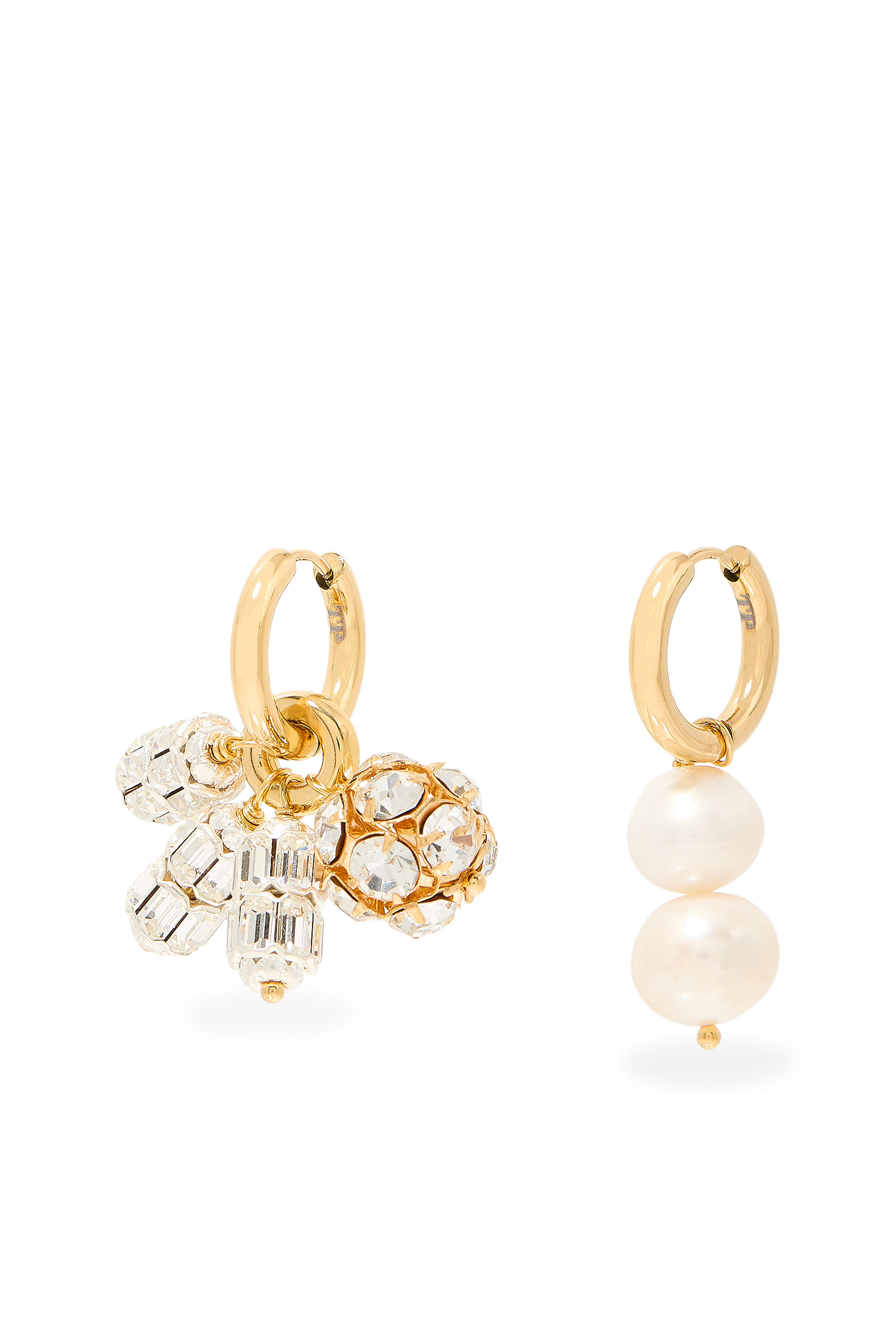 أقراط دائرية مرصعة بلؤلؤ وكريستال، ذهب أصفر عيار 24