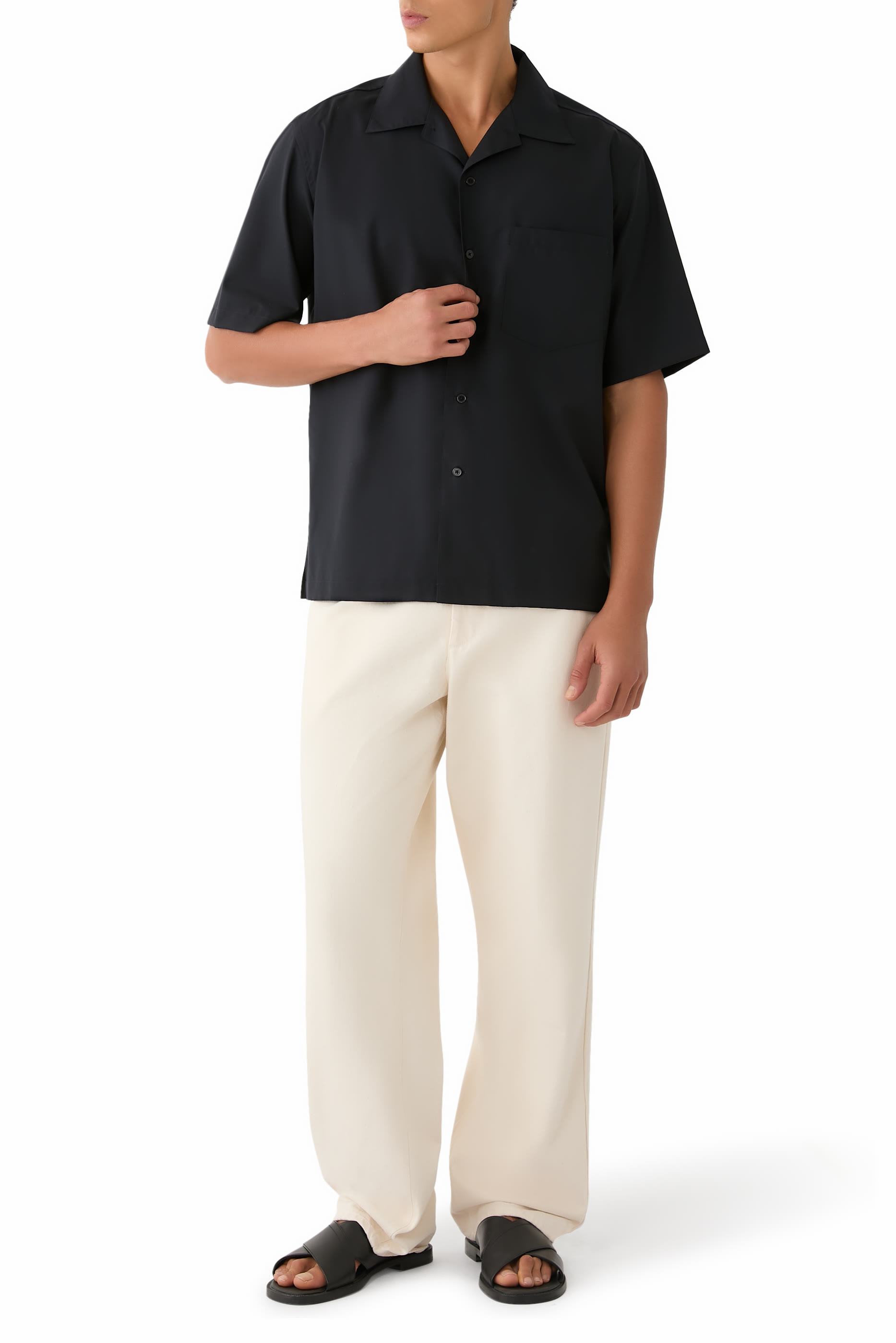 تيشيرت بنصف أكمام وياقة مفتوحة صوف استوائي ناعم للغاية