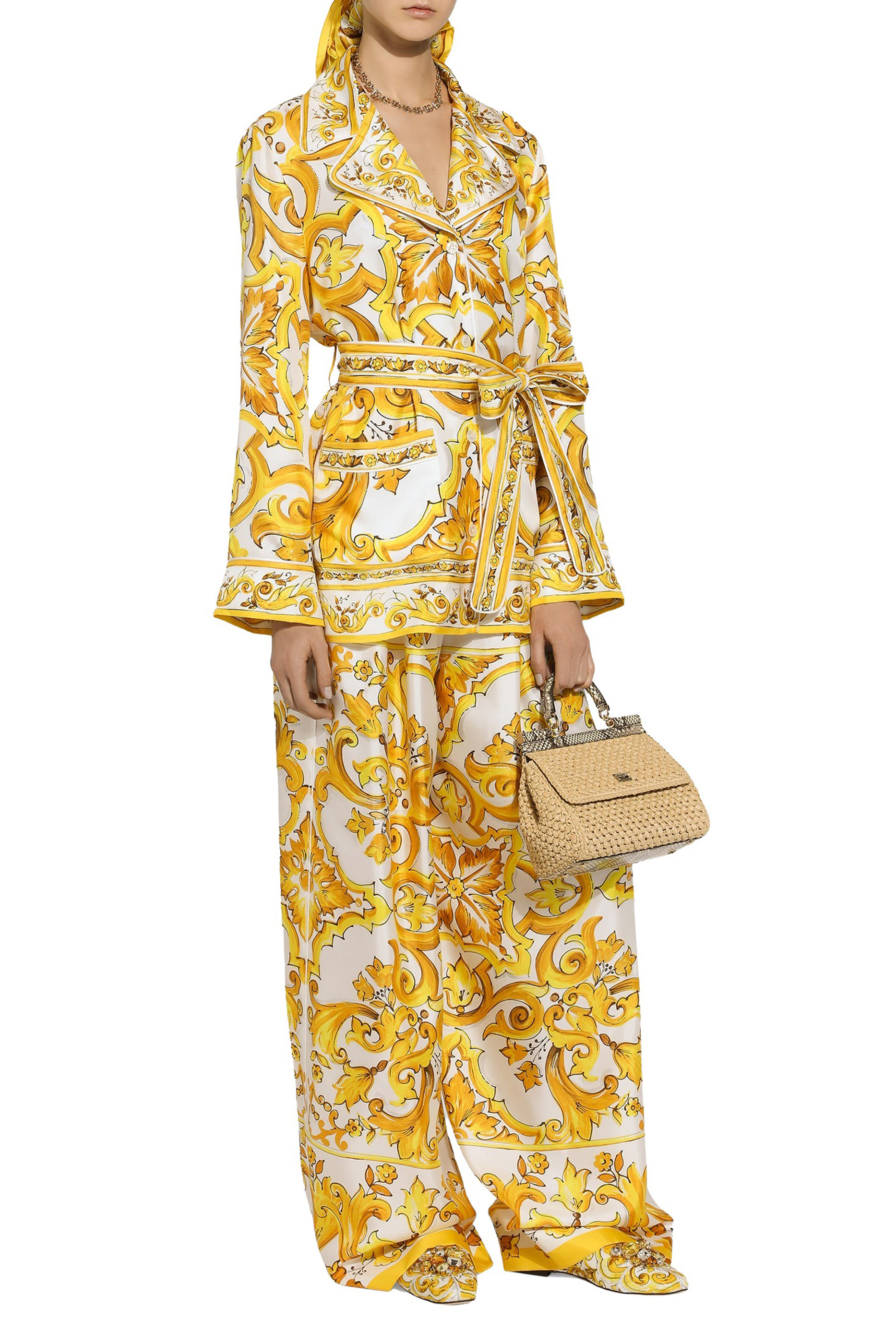 بنطال بنقشة مايولكا حرير تويل