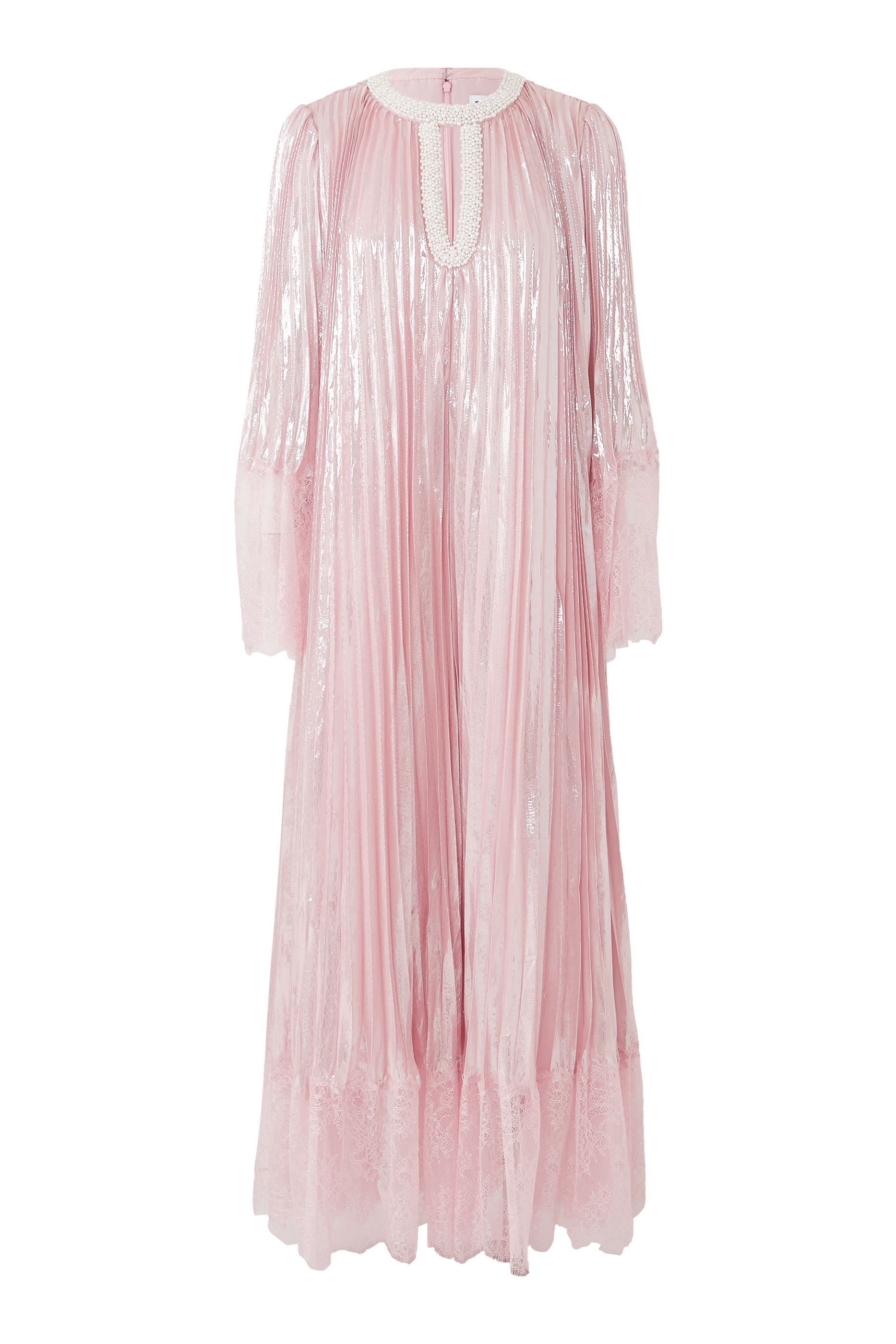 فستان طويل مرصع باللؤلؤ الامع