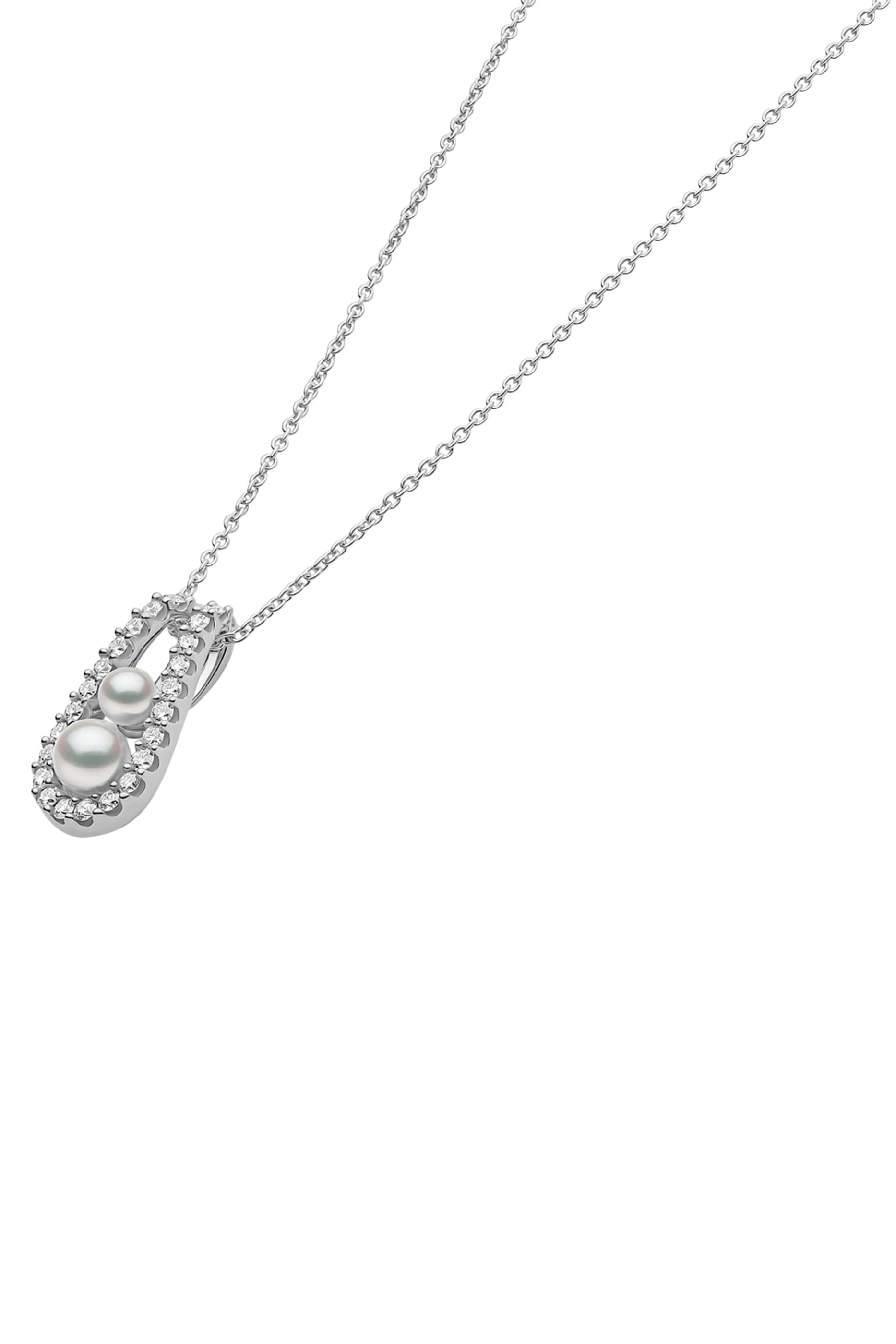 قلادة سليك بدلاية مرصعة بلؤلؤ أكويا وماس، ذهب أبيض عيار 18