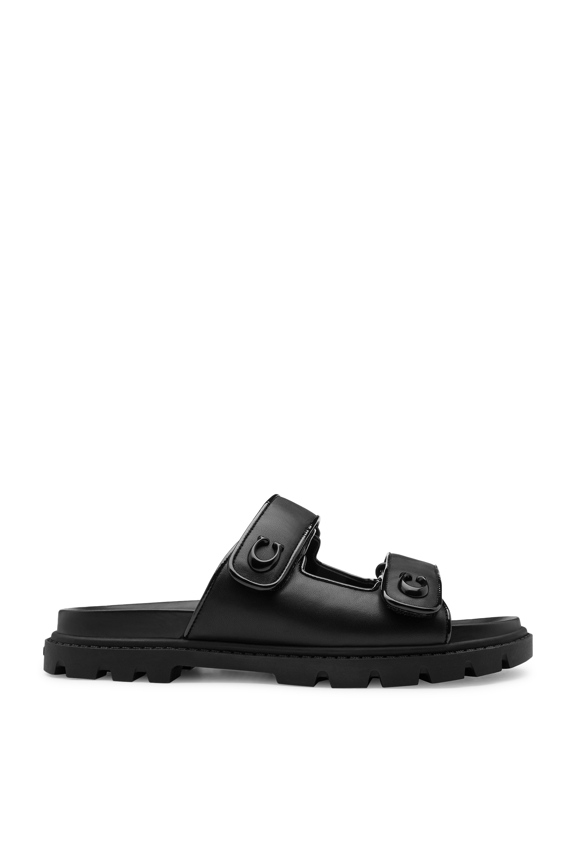 صندل منحوت بشريط مزدوج مزين بشعار الماركة