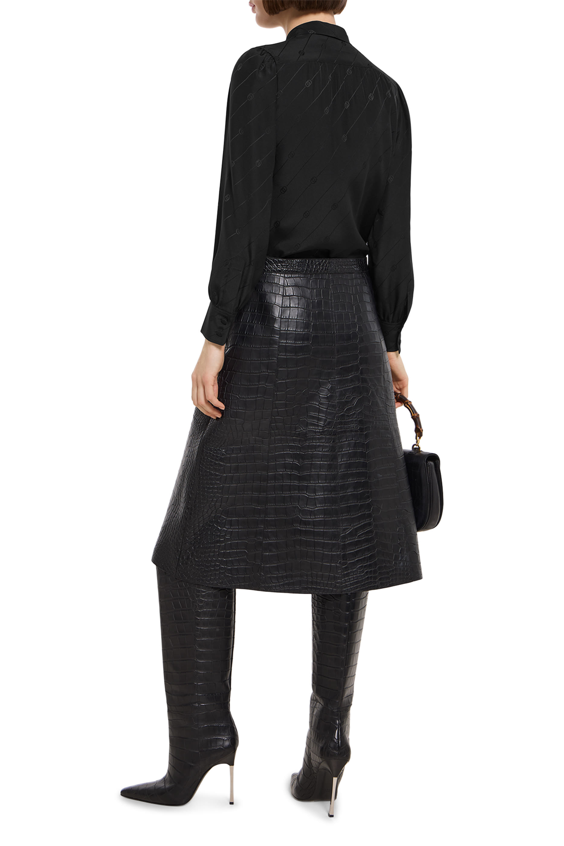 قميص بنقشة حرفي شعار الماركة المتداخلين حرير كريب ستان